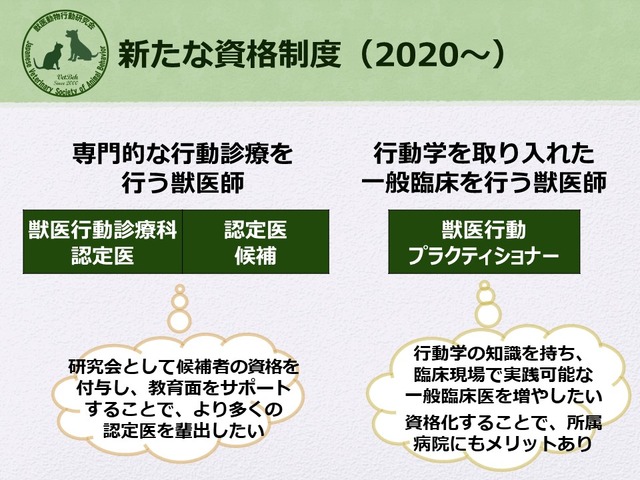 日本獣医動物行動学研究会では資格制度を導入