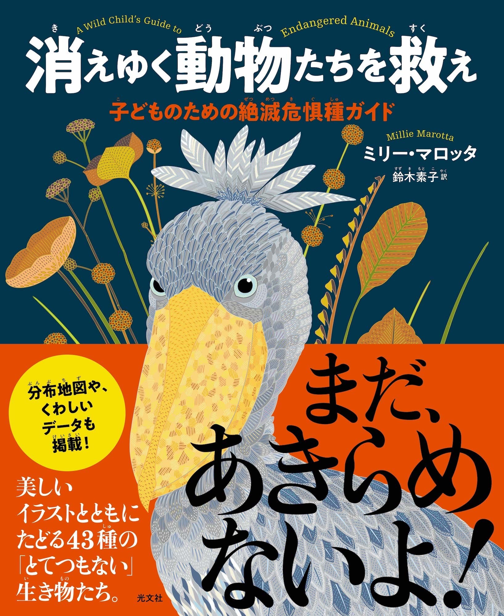 図鑑 消えゆく動物たちを救え 子どものための絶滅危惧種ガイド 刊行 日本版の表紙はハシビロコウ 動物 のリアルを伝えるwebメディア Reanimal