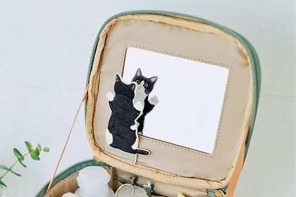 「開けてびっくり！ 鏡にじゃれつく猫のバニティーポーチ」発売…フェリシモ 画像