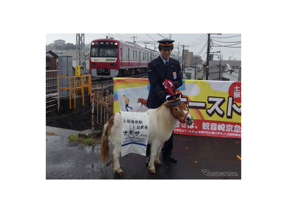 ミニチュアポニーが京急の馬堀海岸駅の1日駅長に就任。