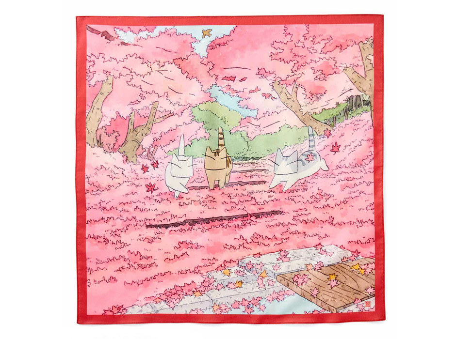 フェリシモ、「日本画家 久保智昭さんとつくった猫と自然のあざやか大判ハンカチ」を発売