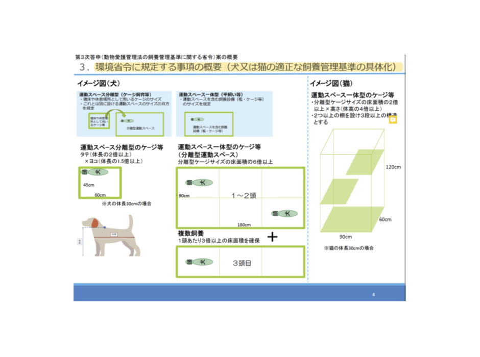 犬・猫の飼育スペースに関する数値基準