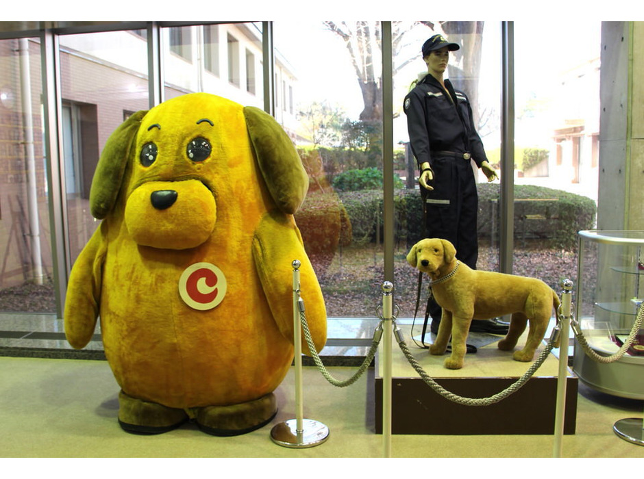 麻薬探知犬をモデルとした税関イメージキャラクター「カスタム君」（左）