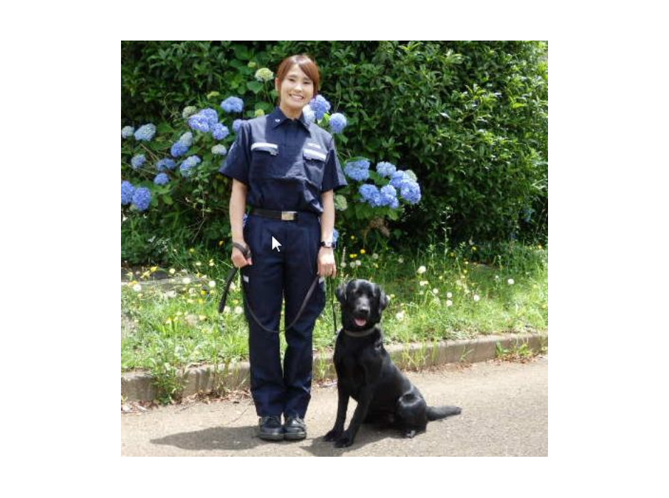 東京税関 麻薬探知犬訓練センターの川上友里香 監視官とインディ（現役当時の写真）。インディは 麻薬探知犬を引退し 、現在、川上監視官の家で暮らしている