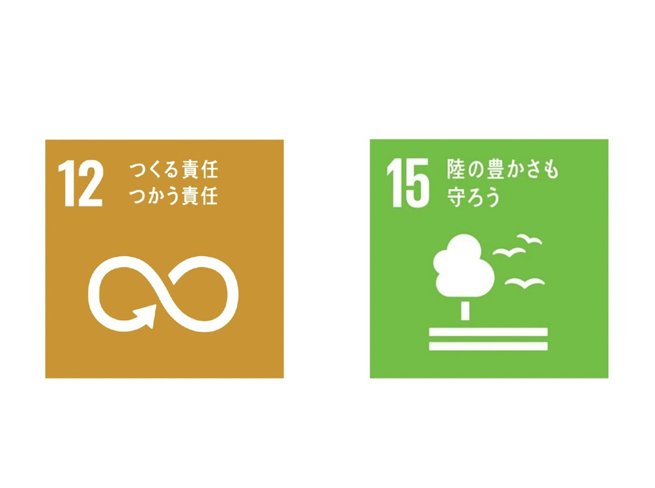 同商品はSDGsの「世界を変えるための17の目標」の12と15に該当