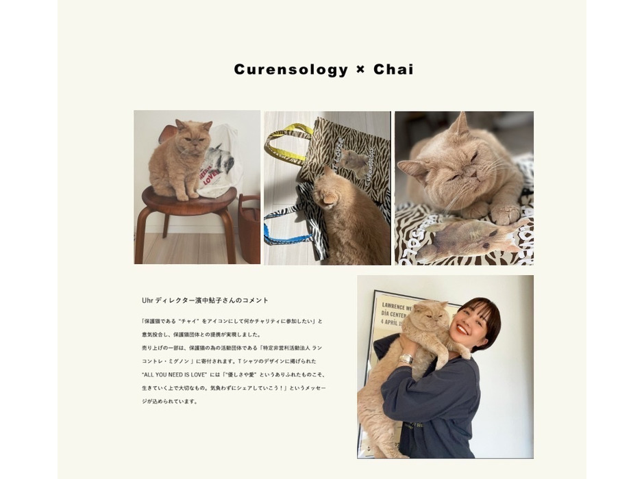 Curensology（カレンソロジー）、保護猫チャリティTシャツ「Chai Tee」とトートバッグを発売