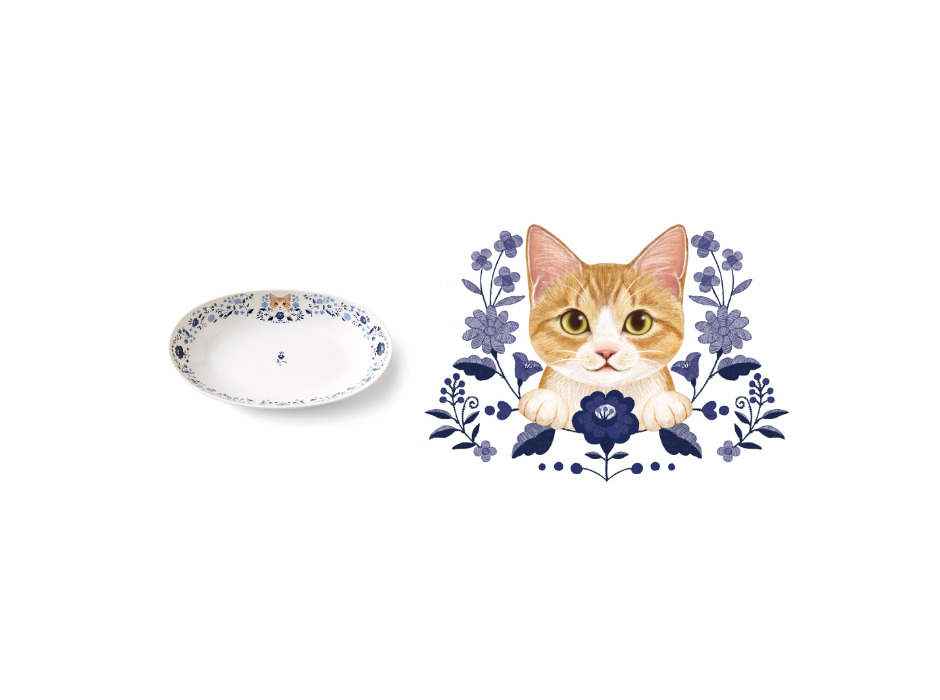 「猫とお花のカレーが入る深型オーバル皿」〈茶白〉