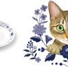 「猫とお花のカレーが入る深型オーバル皿」〈キジトラ〉
