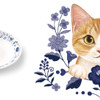「猫とお花のカレーが入る深型オーバル皿」〈茶白〉
