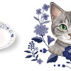 「猫とお花のカレーが入る深型オーバル皿」〈サバトラ〉